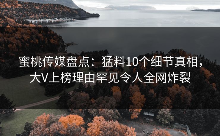 蜜桃传媒盘点：猛料10个细节真相，大V上榜理由罕见令人全网炸裂