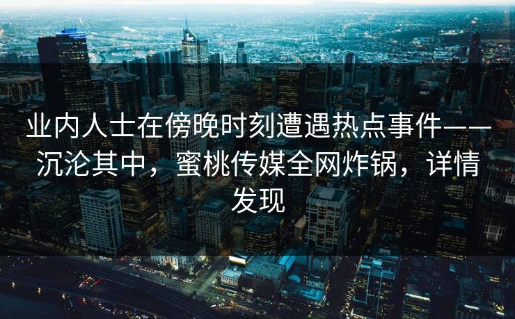 业内人士在傍晚时刻遭遇热点事件——沉沦其中，蜜桃传媒全网炸锅，详情发现