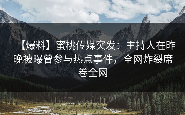 【爆料】蜜桃传媒突发：主持人在昨晚被曝曾参与热点事件，全网炸裂席卷全网