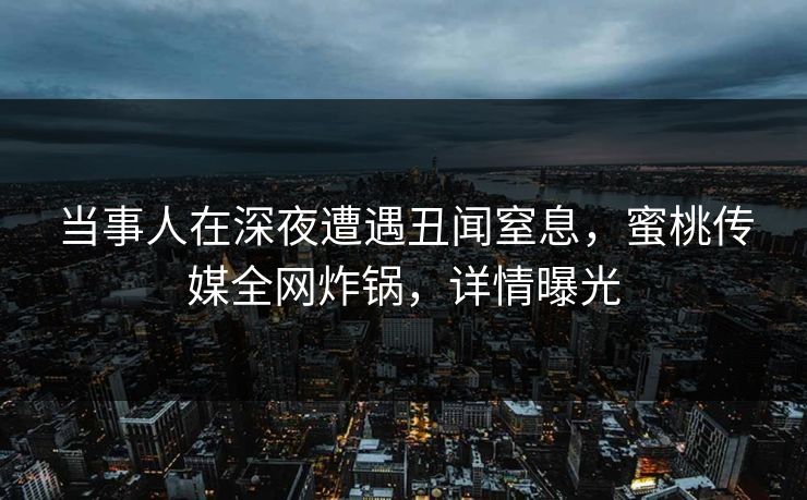 当事人在深夜遭遇丑闻窒息，蜜桃传媒全网炸锅，详情曝光