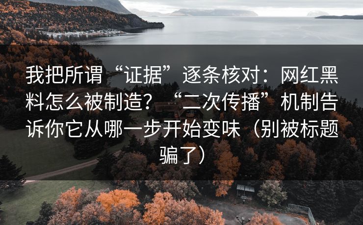 我把所谓“证据”逐条核对：网红黑料怎么被制造？“二次传播”机制告诉你它从哪一步开始变味（别被标题骗了）